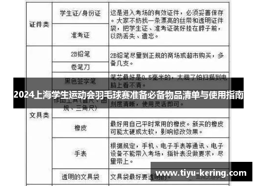 2024上海学生运动会羽毛球赛准备必备物品清单与使用指南